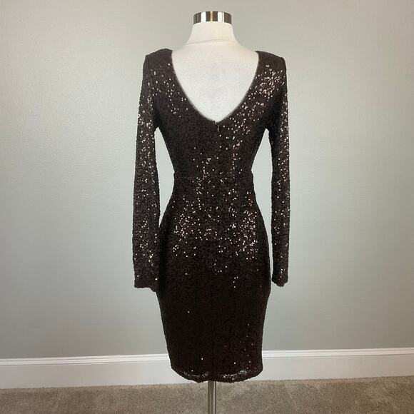 Betsy & Adam Long Sleeve Sequined Mini Sheath Party Cocktail Dress Brown Size 6 - Picture 2 of 13